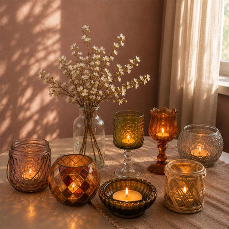 Ljuslykta för Värmeljus, H8xDia10cm Glas, Orange